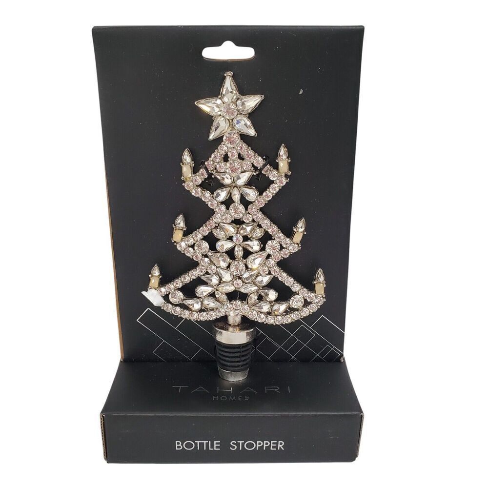 Tahari Glam Rhinestone Crystal Wine Bottle Stopper Christmas Tree Holiday NEW